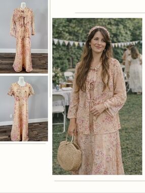 Vintage 70s Floral Maxi Dress Set Prairie Cottagecore 2 Piece M L